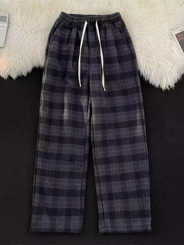 Muške hlače kariranog uzorka za jesen/zimu – ravni kroj, široke nogavice, casual sportski stil
