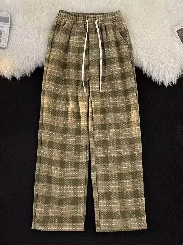 Muške hlače kariranog uzorka za jesen/zimu – ravni kroj, široke nogavice, casual sportski stil
