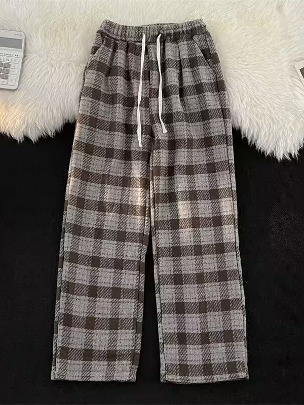 Muške hlače kariranog uzorka za jesen/zimu – ravni kroj, široke nogavice, casual sportski stil