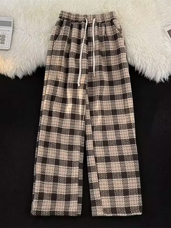 Muške hlače kariranog uzorka za jesen/zimu – ravni kroj, široke nogavice, casual sportski stil