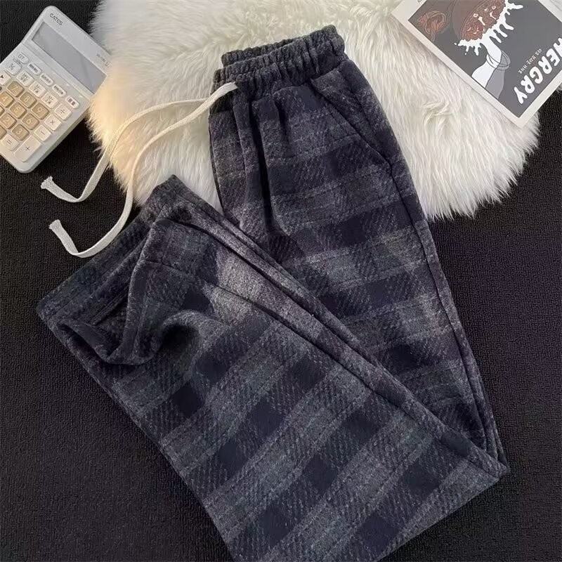 Muške hlače kariranog uzorka za jesen/zimu – ravni kroj, široke nogavice, casual sportski stil