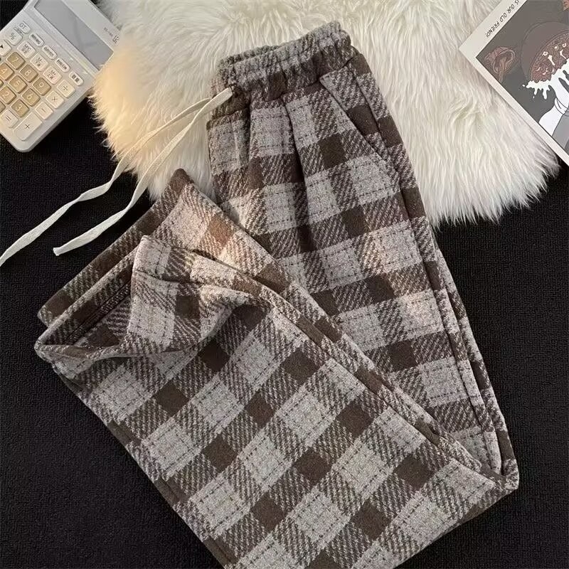 Muške hlače kariranog uzorka za jesen/zimu – ravni kroj, široke nogavice, casual sportski stil