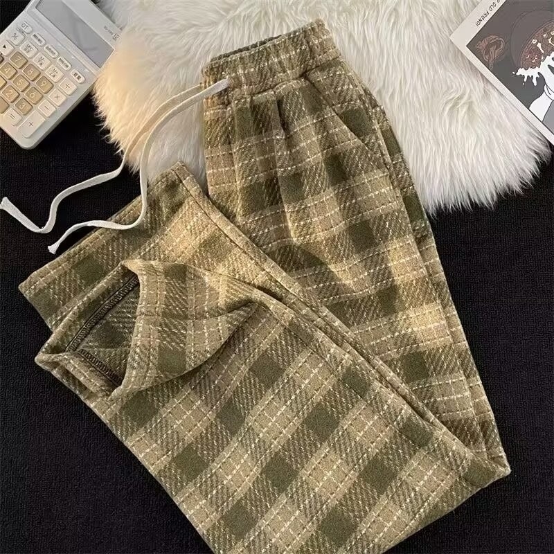 Muške hlače kariranog uzorka za jesen/zimu – ravni kroj, široke nogavice, casual sportski stil