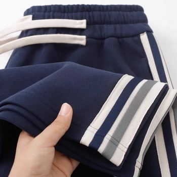 340 g teške hlače mornarsko plave boje sa bočnom trakom, ravnog kroja, široke nogavice, za žene i muškarce, svestran sportsko-casual stil