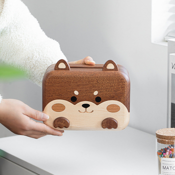 Kutija za maramice Shiba Inu – stolna dekoracija od drveta, elegantan kućni ukras, dar za useljenje