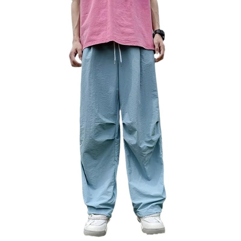 Fényzöld, gyorsan száradó ejtőernyős nadrág férfiaknak, oversize, széles szabás, nyári vékony kivitel