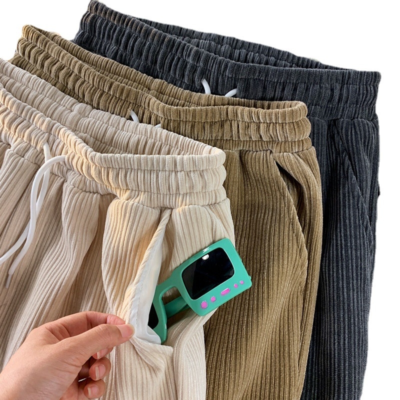 Muške hlače od corduroy, labavi straight kroj, jednobojne, casual hlaće za proljeće i jesen, retro hongkonški stil