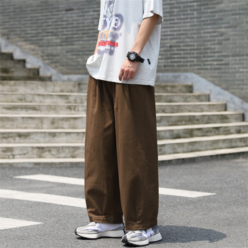 Japanski stil Cityboy pamučne casual hlače – unisex, opuštena ravna linija, široke nogavice, skraćena duljina, hip-hop stil, radničke hlače