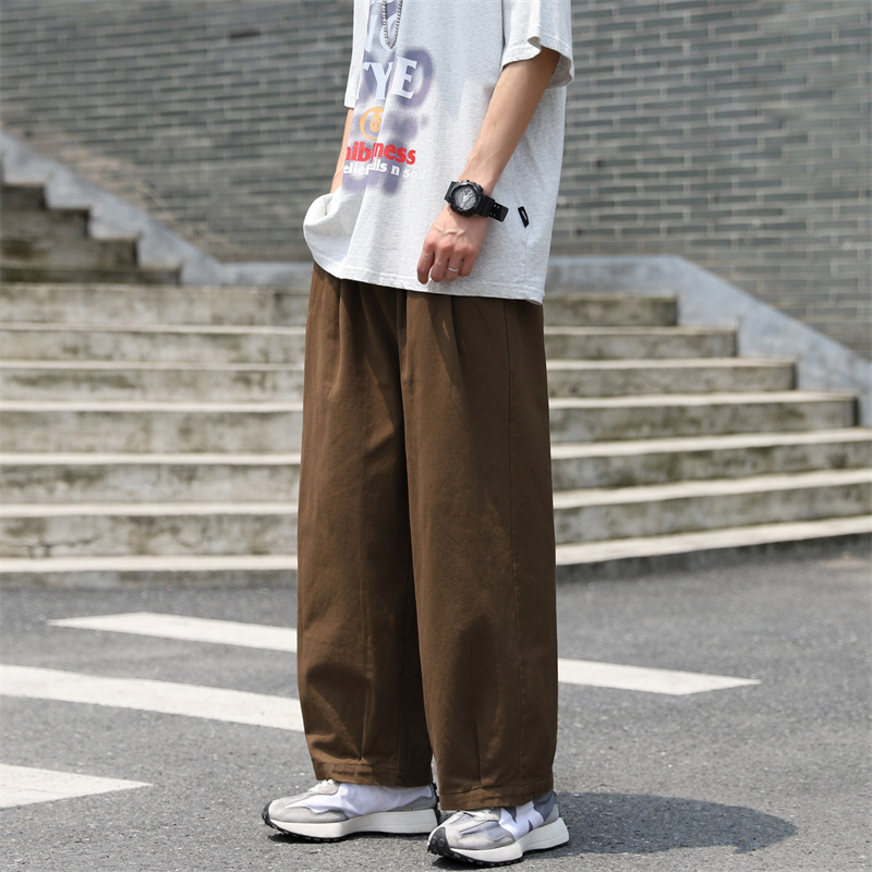 Japanski stil Cityboy pamučne casual hlače – unisex, opuštena ravna linija, široke nogavice, skraćena duljina, hip-hop stil, radničke hlače