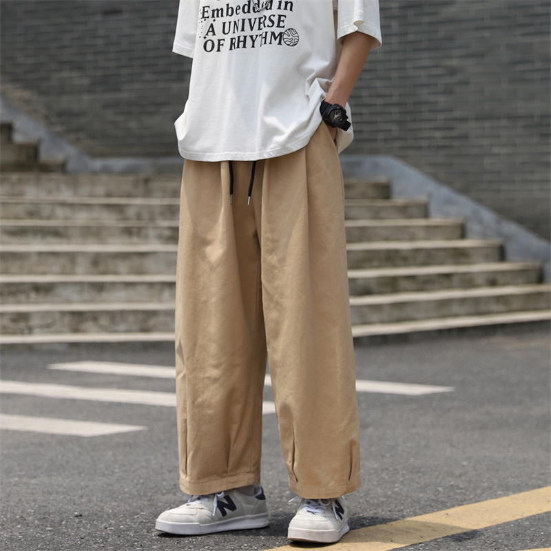 Japanski stil Cityboy pamučne casual hlače – unisex, opuštena ravna linija, široke nogavice, skraćena duljina, hip-hop stil, radničke hlače