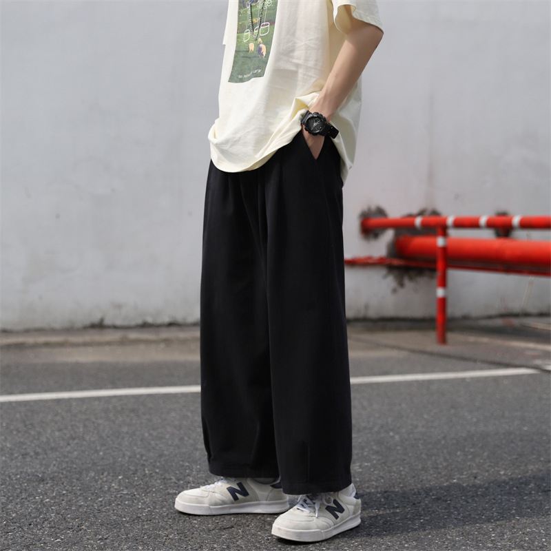 Japanski stil Cityboy pamučne casual hlače – unisex, opuštena ravna linija, široke nogavice, skraćena duljina, hip-hop stil, radničke hlače