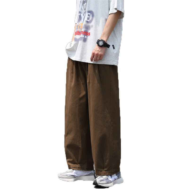 Japanski stil Cityboy pamučne casual hlače – unisex, opuštena ravna linija, široke nogavice, skraćena duljina, hip-hop stil, radničke hlače
