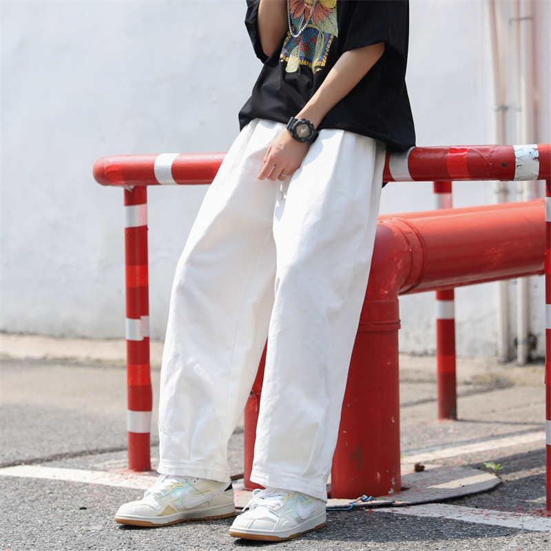 Japanski stil Cityboy pamučne casual hlače – unisex, opuštena ravna linija, široke nogavice, skraćena duljina, hip-hop stil, radničke hlače