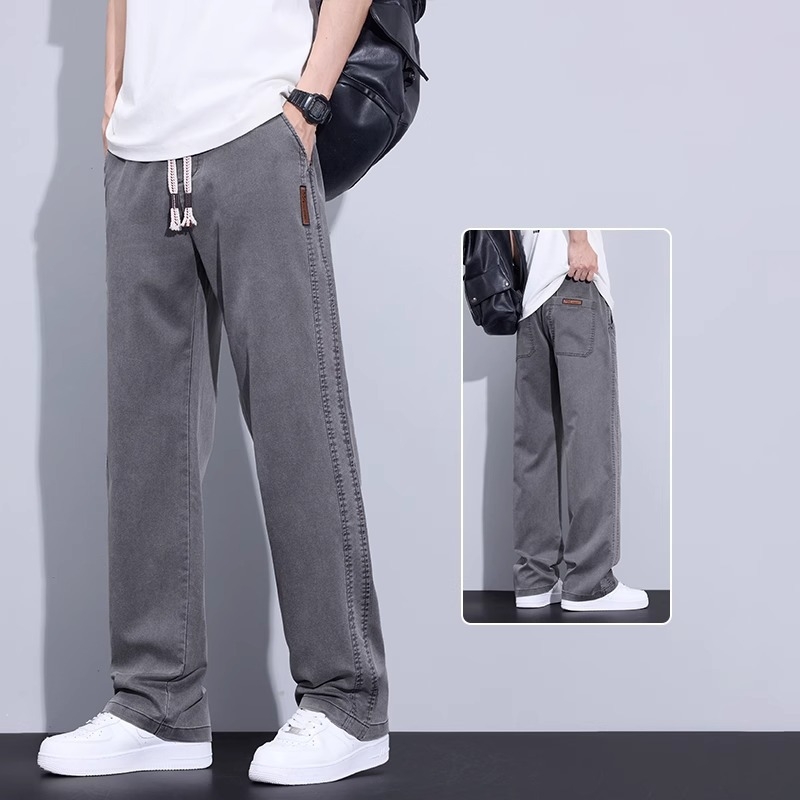 Férfi Lyocell Ice Silk anyagú casual nadrág, egyenes szabás, laza, széles szárú, nyárra