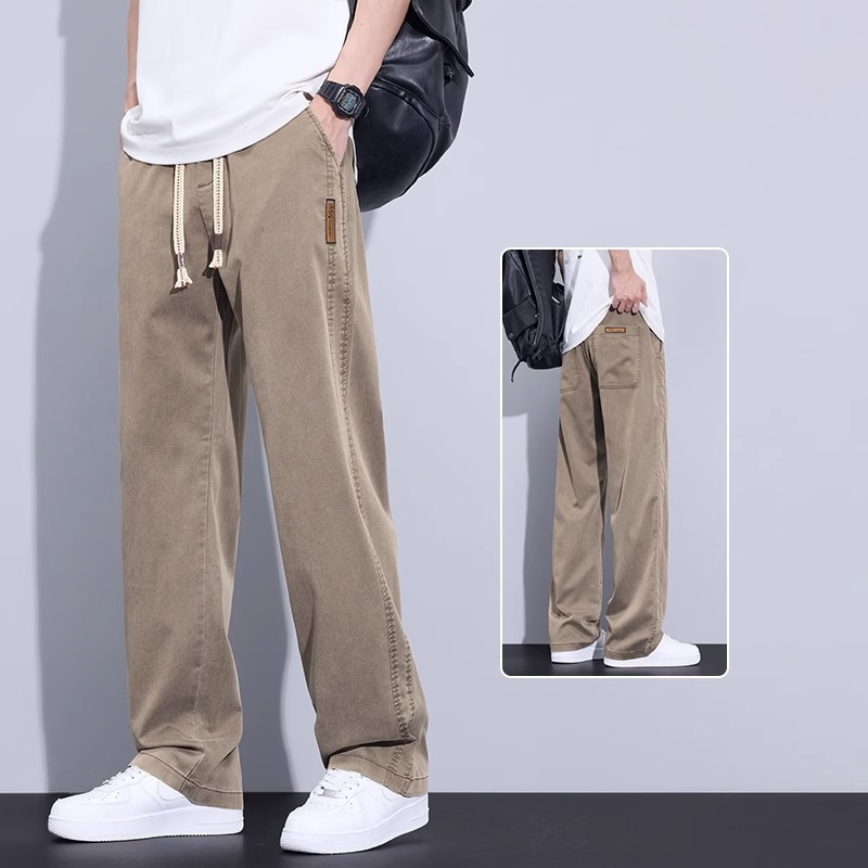 Férfi Lyocell Ice Silk anyagú casual nadrág, egyenes szabás, laza, széles szárú, nyárra