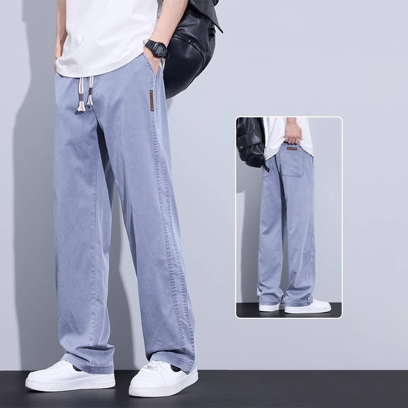 Férfi Lyocell Ice Silk anyagú casual nadrág, egyenes szabás, laza, széles szárú, nyárra