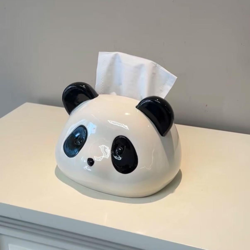 Keramička kutija za papirnate maramice s panda motivom, za dnevni boravak, razigrani crtani dizajn, elegantan izgled