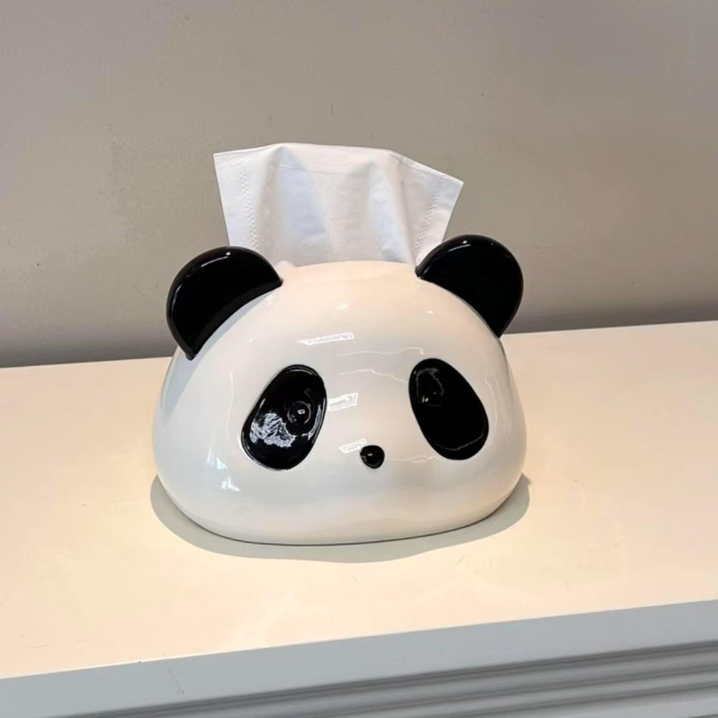 Keramička kutija za papirnate maramice s panda motivom, za dnevni boravak, razigrani crtani dizajn, elegantan izgled