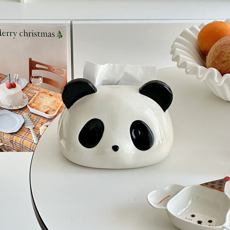 Keramička kutija za papirnate maramice s panda motivom, za dnevni boravak, razigrani crtani dizajn, elegantan izgled