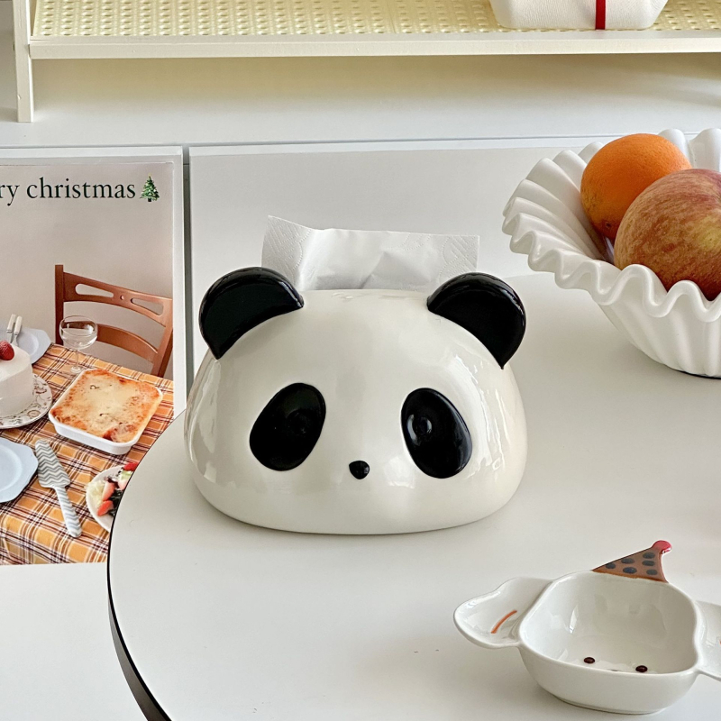 Keramička kutija za papirnate maramice s panda motivom, za dnevni boravak, razigrani crtani dizajn, elegantan izgled