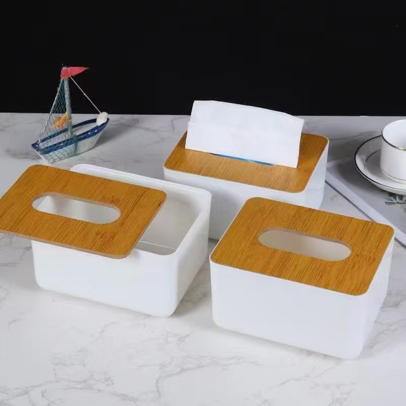 Plastična kutija za salvete s drvenim poklopcem, mogućnost otiska logotipa, za hotele i restorane