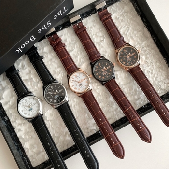 Unisex sat za tinejdžere, moderan casual stil, velik okrugli brojčanik 40 mm, kvarc, narukvica od umjetne kože, dekorativni detalji, svijetli u tami, kalendar