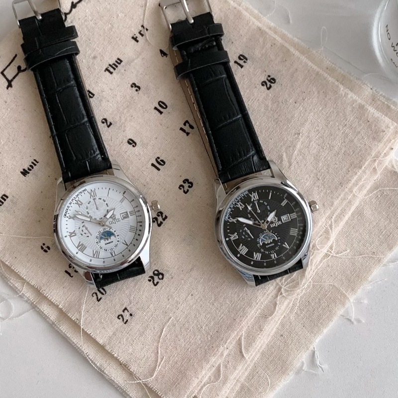 Unisex sat za tinejdžere, moderan casual stil, velik okrugli brojčanik 40 mm, kvarc, narukvica od umjetne kože, dekorativni detalji, svijetli u tami, kalendar