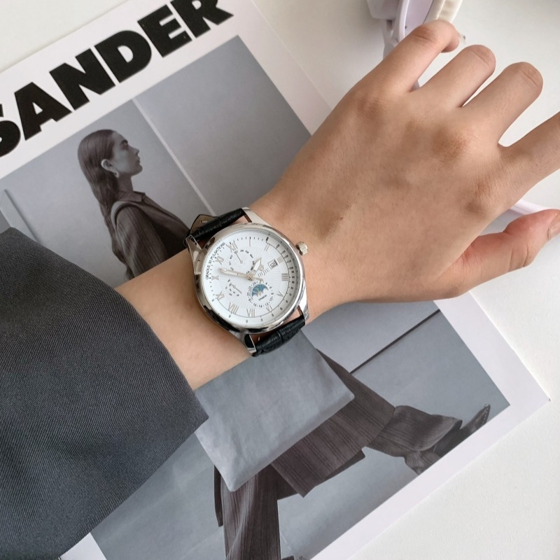 Unisex sat za tinejdžere, moderan casual stil, velik okrugli brojčanik 40 mm, kvarc, narukvica od umjetne kože, dekorativni detalji, svijetli u tami, kalendar