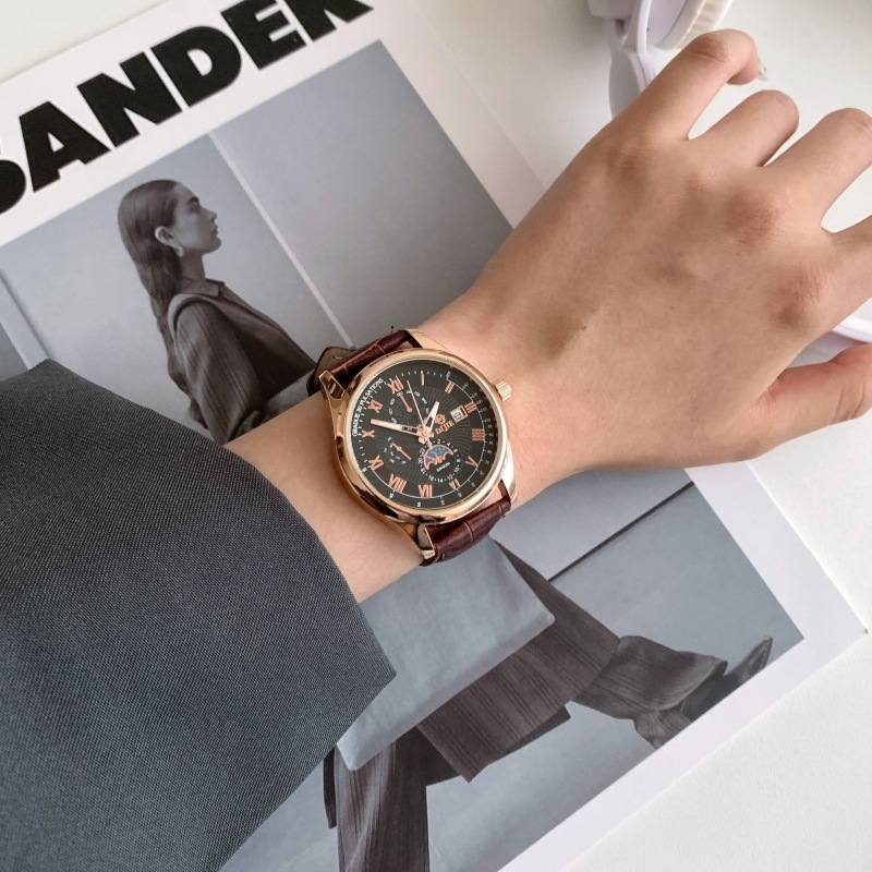 Unisex sat za tinejdžere, moderan casual stil, velik okrugli brojčanik 40 mm, kvarc, narukvica od umjetne kože, dekorativni detalji, svijetli u tami, kalendar