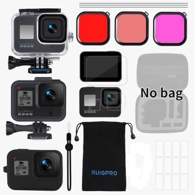 GoPro Hero8 Black kiegészítőket tartalmazó készlet: víz alatti ház, szűrők, tárolótáska, edzett üveg kijelzővédő