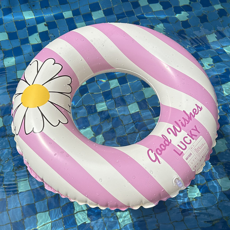 Koreai stílusú felfújható úszógyűrű felnőtteknek, kis virágminta, vastag PVC, retro csíkok