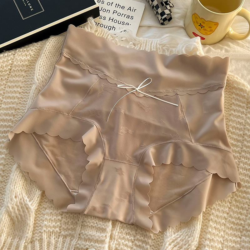 Ženske gaćice s visokim strukom, kontrolom trbuha i podizanjem bokova, dišuće Ice Silk tkanine, Morandi nijanse, minimalistički dizajn s mašnicom