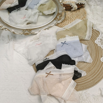 Ženske gaćice u japanskom stilu, čipkasta mreža i jacquard uzorak, srednji struk, pamukova podstava.