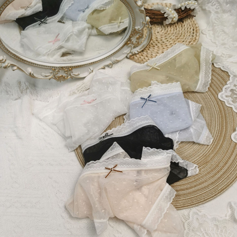 Ženske gaćice u japanskom stilu, čipkasta mreža i jacquard uzorak, srednji struk, pamukova podstava.