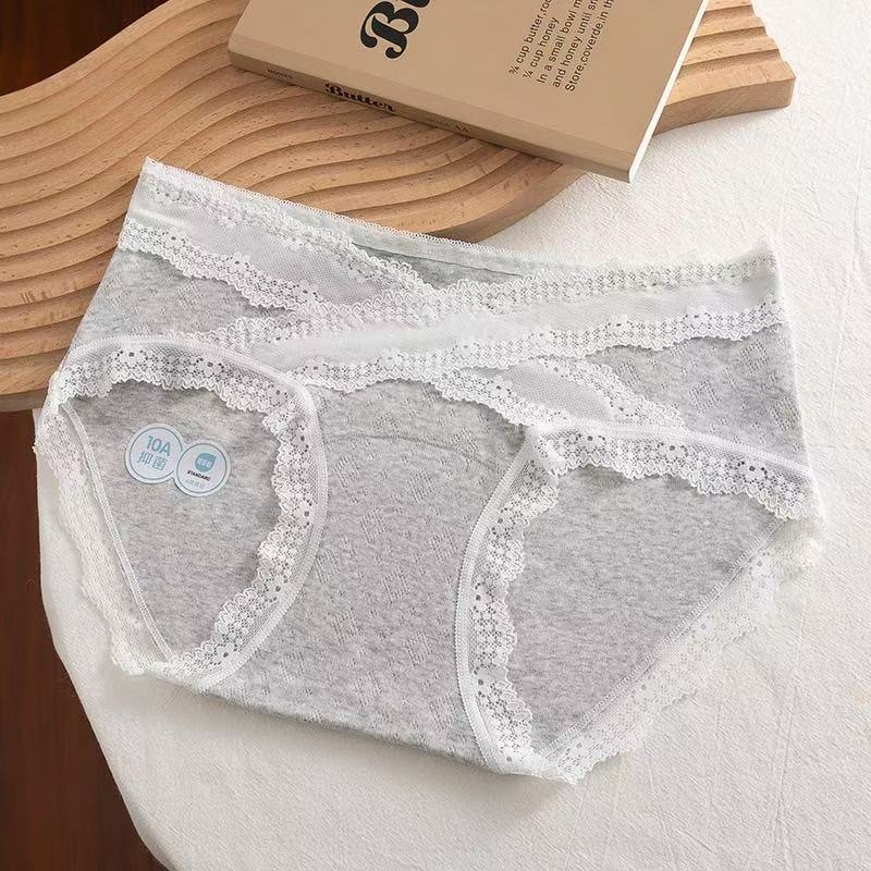 10A jacquard pamukaste ženske gaćice s čipkom, prozračan dizajn, pokrivaju bokove, bez šavova, pamukasti predeo