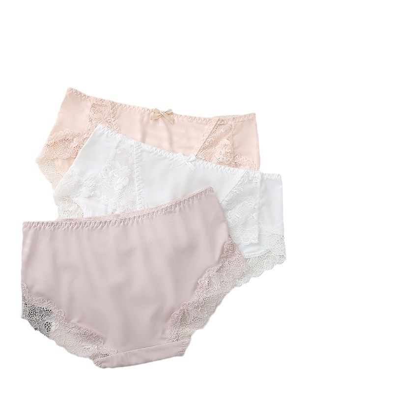 Ženske gaćice od ice silk, srednji pojas, čipkan rub, prozračnost, antibakterijske, velike veličine