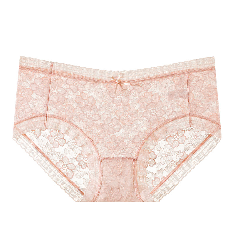 Ženske čipkaste gaćice za ljeto, tanke ice silk tkanine, antibakterijske, prozračne, srednji struk, s pamukom u području prepona, cvjetni uzorak