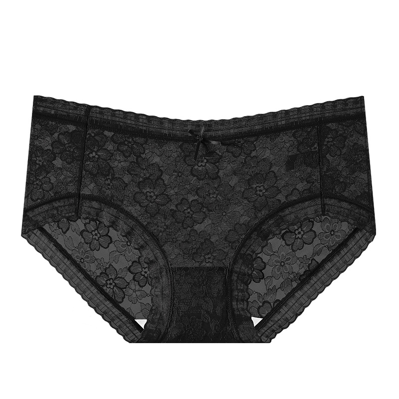 Ženske čipkaste gaćice za ljeto, tanke ice silk tkanine, antibakterijske, prozračne, srednji struk, s pamukom u području prepona, cvjetni uzorak