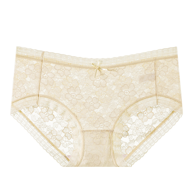 Ženske čipkaste gaćice za ljeto, tanke ice silk tkanine, antibakterijske, prozračne, srednji struk, s pamukom u području prepona, cvjetni uzorak