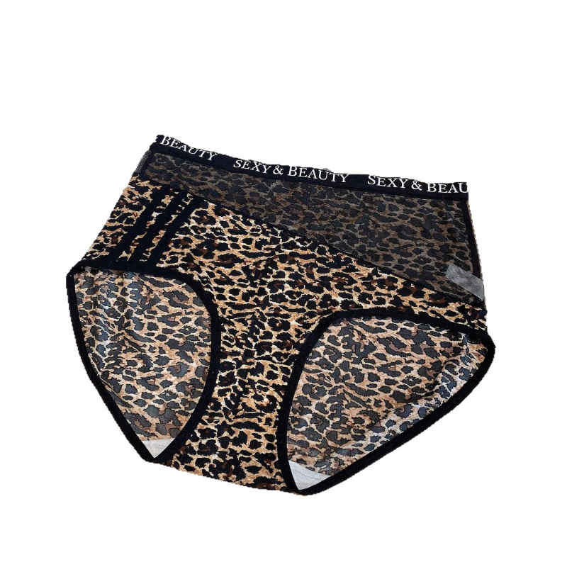 Lin Mengxue 6075 Leopard uzorak ženska gaćice visokog struka od Ice Silk – udobne, seksi gaćice