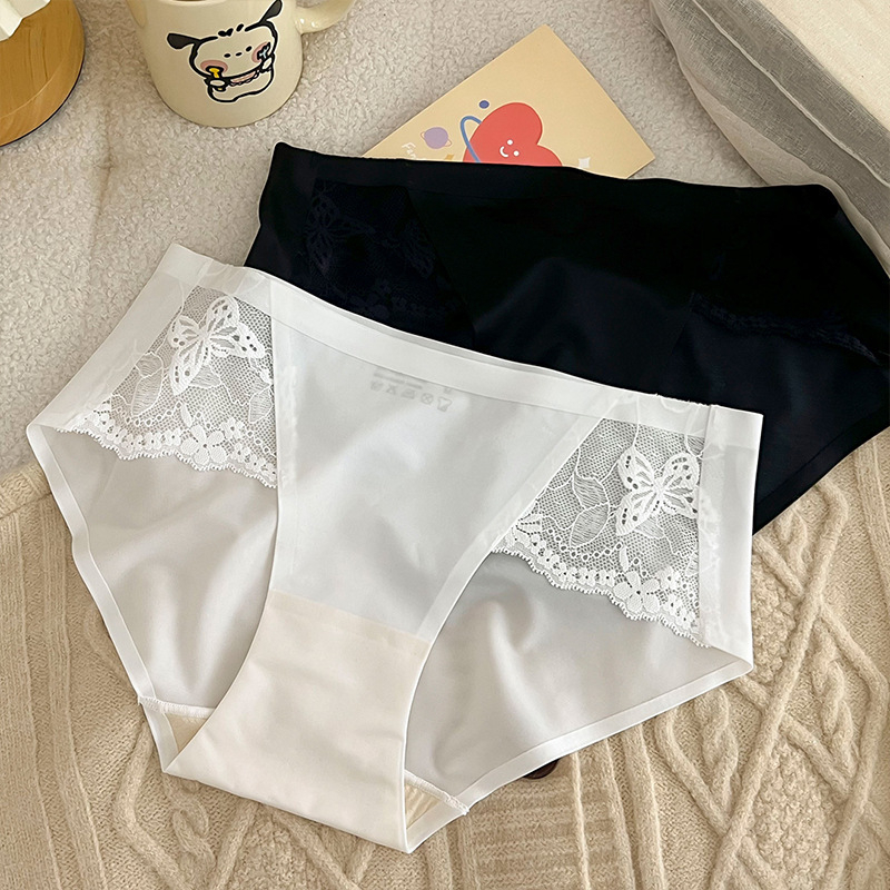 Ženske bezšivne bikini gaćice s cvjetnim uzorkom, srednji pojas, čipka, Ice Silk