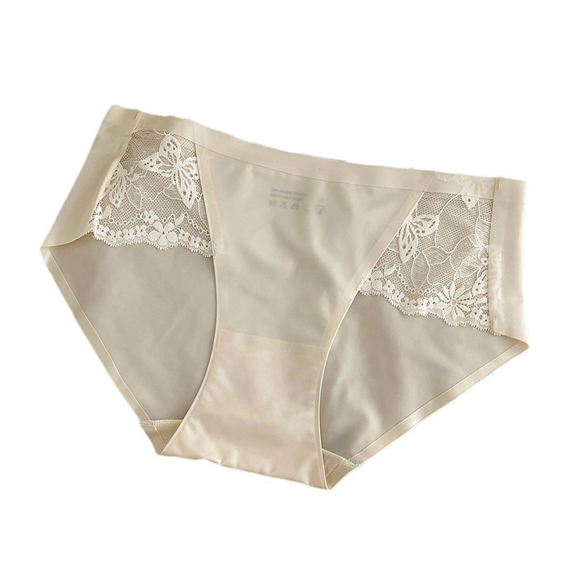 Ženske bezšivne bikini gaćice s cvjetnim uzorkom, srednji pojas, čipka, Ice Silk