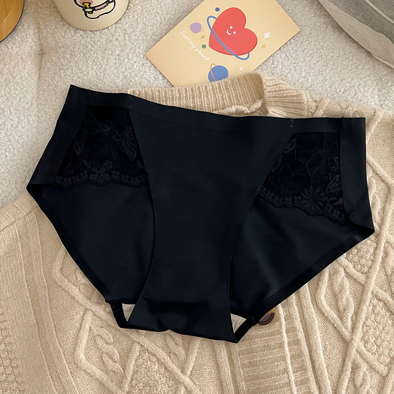 Ženske bezšivne bikini gaćice s cvjetnim uzorkom, srednji pojas, čipka, Ice Silk