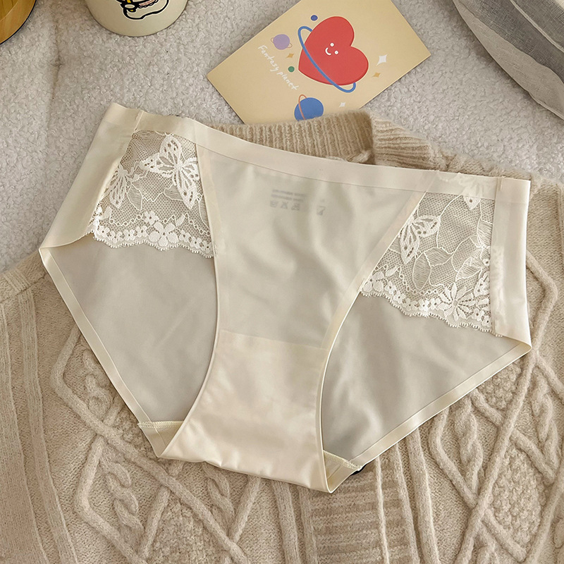 Ženske bezšivne bikini gaćice s cvjetnim uzorkom, srednji pojas, čipka, Ice Silk