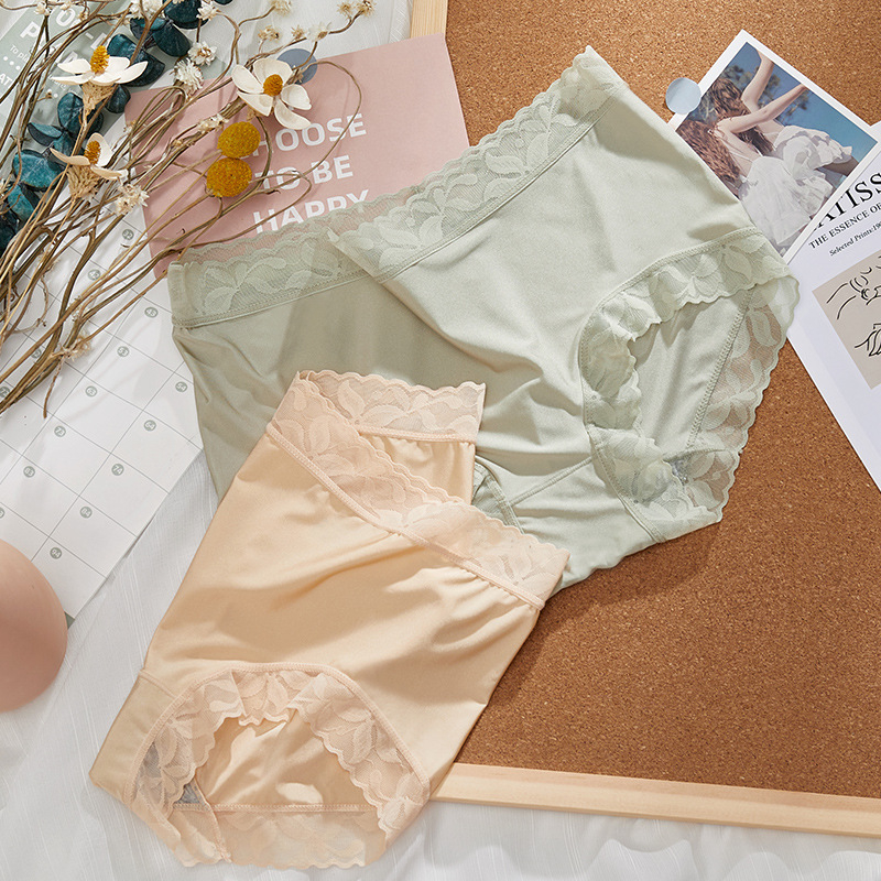 Ženske gaćice Ice Silk, srednji struk, plus veličina, oblikovanje trbuha i podizanje bokova, antibakterijska pamukova podstava, prozračna čipka