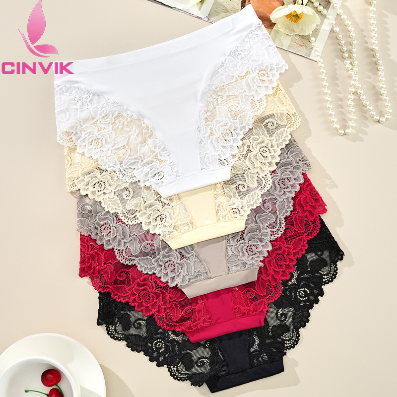 Ženske gaćice s čipkom i prozirnim uzorcima, prozračne Ice Silk, pamukova podstava u području prepona, europska veličina