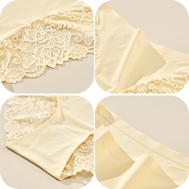 Ženske gaćice s čipkom i prozirnim uzorcima, prozračne Ice Silk, pamukova podstava u području prepona, europska veličina