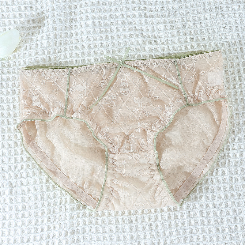 Ženske gaćice od čipke Ice Silk, tanke, prozračne, koži-prijateljne, s pamukom na preponi, srednji pojas, bezšivne trokutaste gaćice