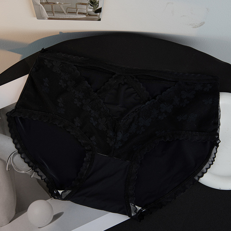 Francuski stil mrežaste čipkaste gaćice u nude nijansi, crotchless, srednje visoke, za žene