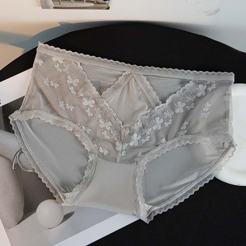 Francuski stil mrežaste čipkaste gaćice u nude nijansi, crotchless, srednje visoke, za žene